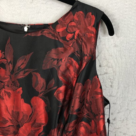 Tommy Hilfiger Dress Women 12 Red Black Jacquard Dark Floral Shiny Event NEW - Picture 11 of 16